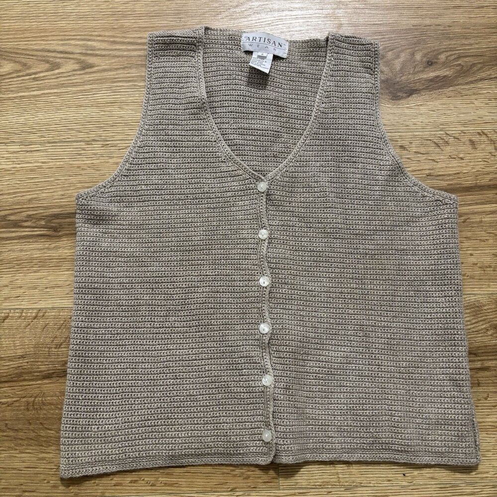 Artisan Wear Linen Vest Top Women’s Sz Small Beige Linen Lagenlook Boho Vintage